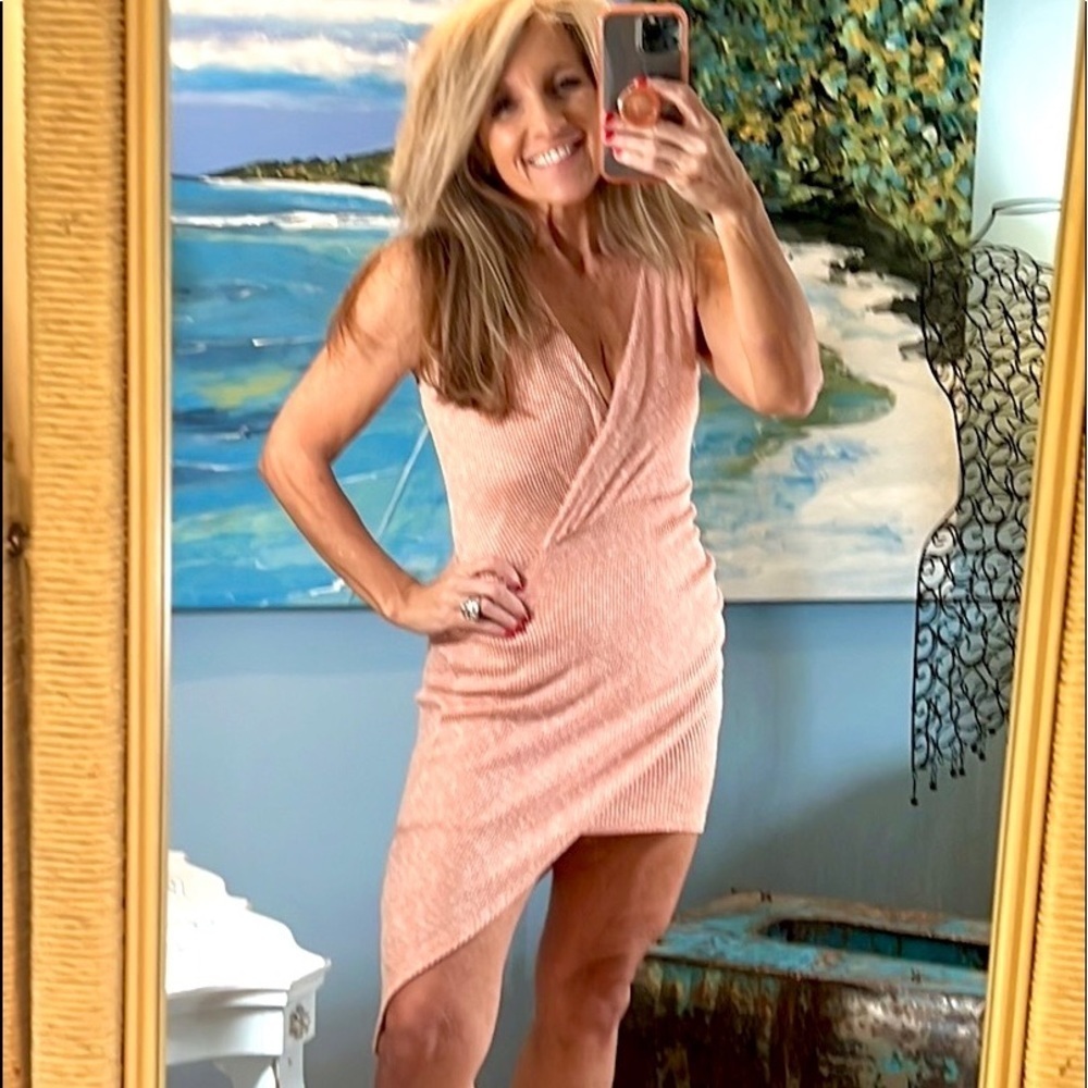 Hottie, Softly Ribbed in Pinky-Peach, Asymmetrical Design, EUC,Size Small